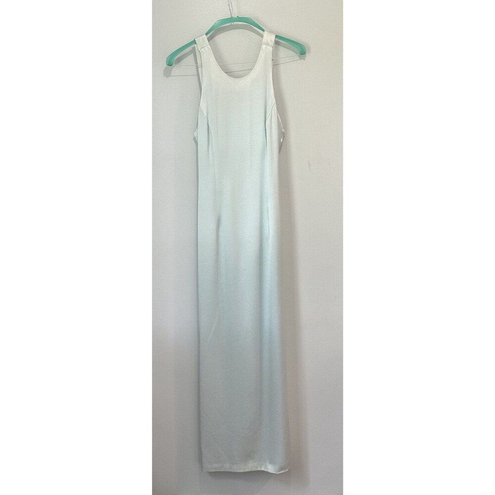 Nadine *VTG* Satin Maxi Dress light Blue/teal 2 High Slits Size Small